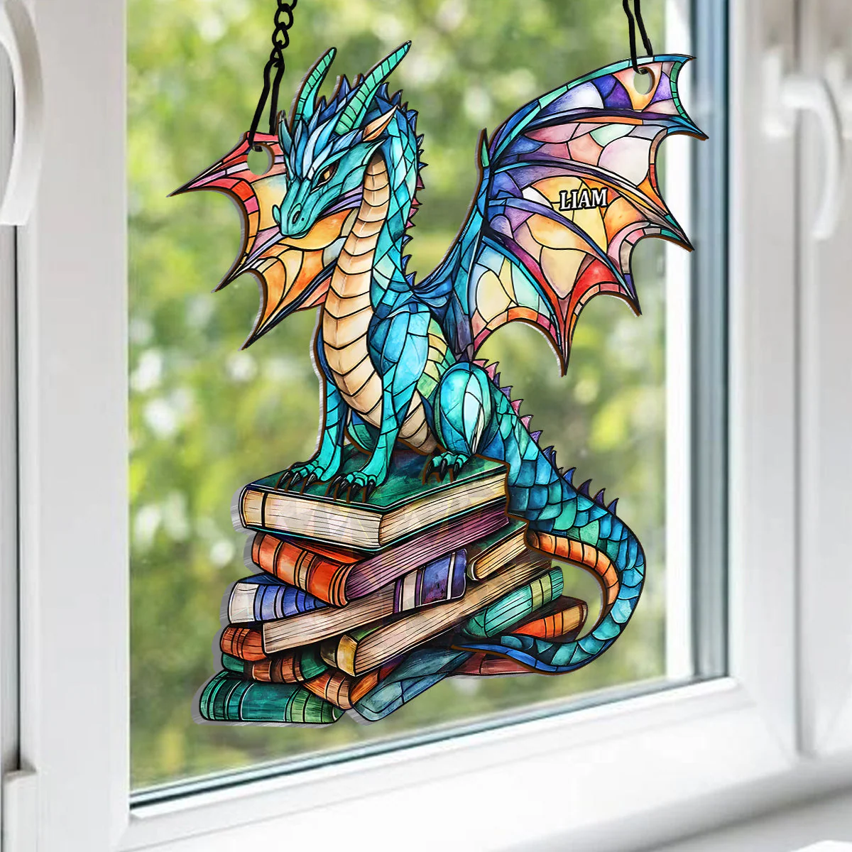 Holographic Book Dragon - Personalized Window Hanging Suncatcher - Image 4
