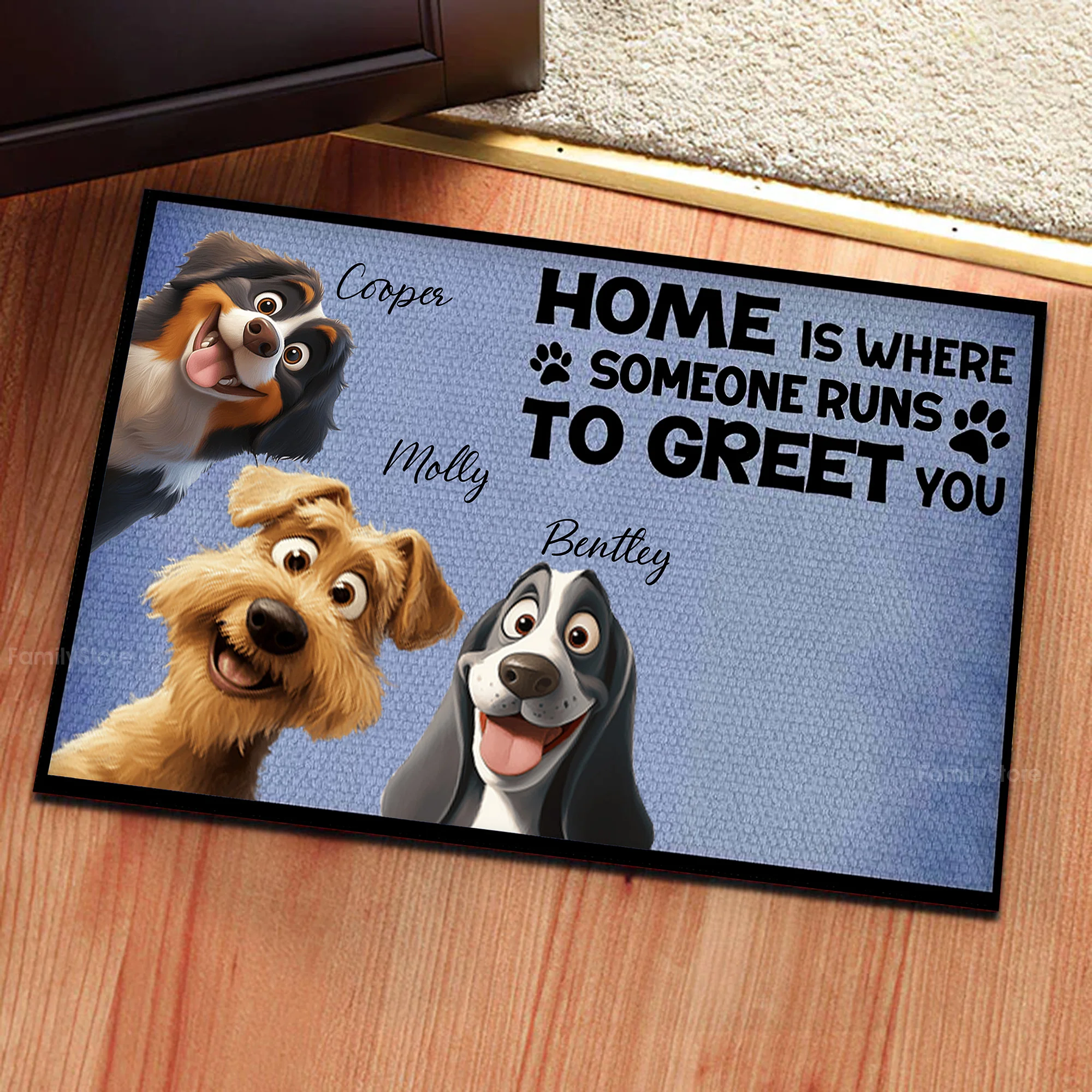 Home Is Where Someone Runs To Greet You Dog Caroon Dog - Personalized Doormat - Gift for Pet Owners, Pet Lovers, Dog Mom, Dog Dad | CLP15 NH96 - Image 4