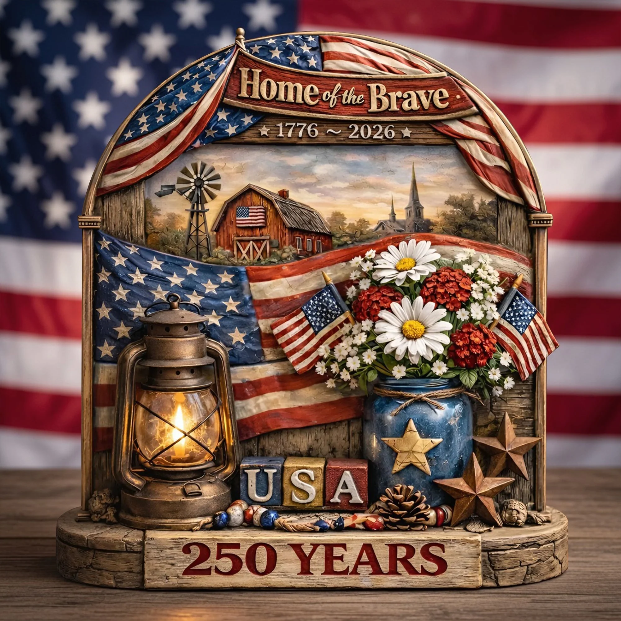 Home Of The Brave USA 250 Years - Shape Acrylic Plaque - Gifts For Patriotics