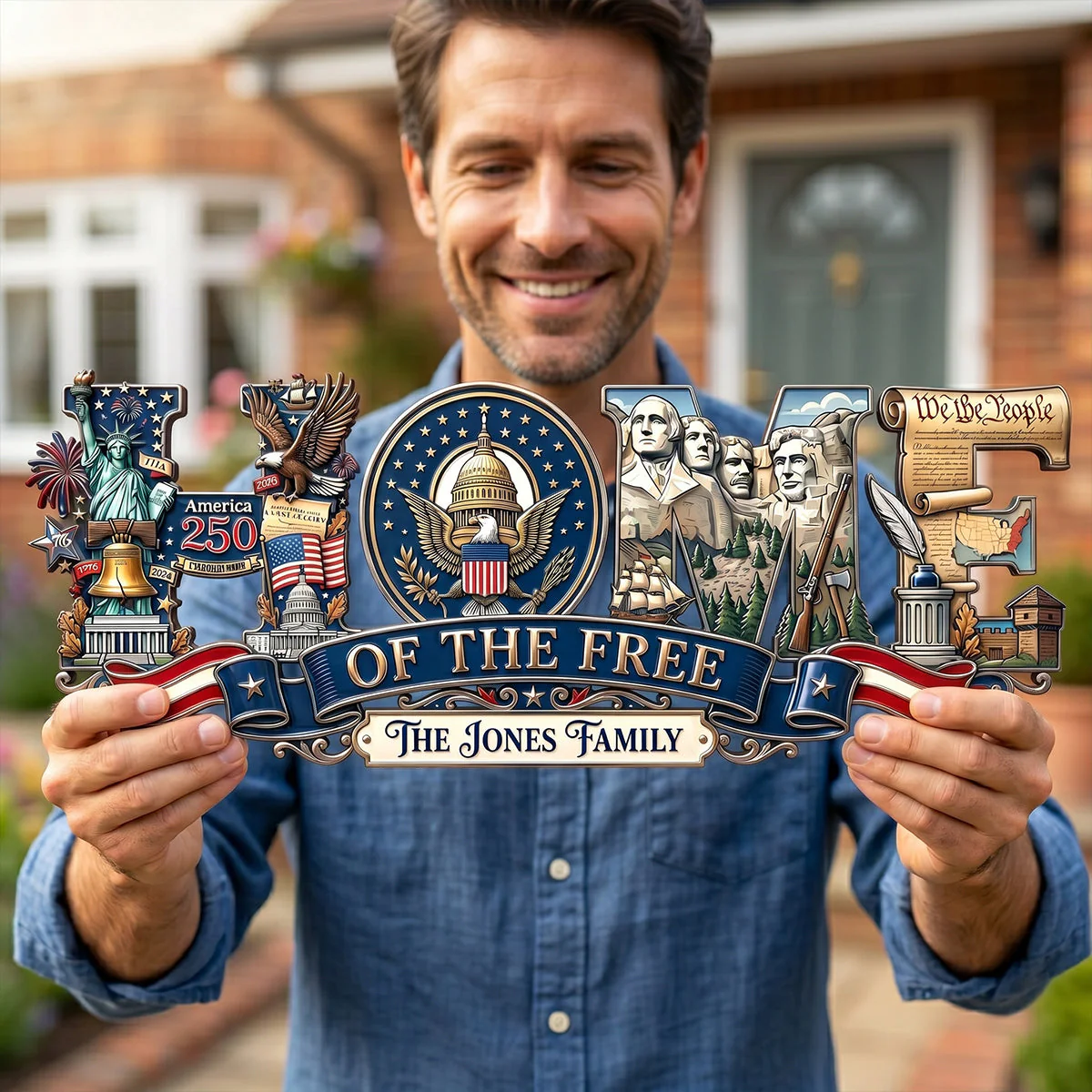 Home Of The Free - Personalized Custom Shaped Metal Sign - Gift For Family, Patriots - Image 4