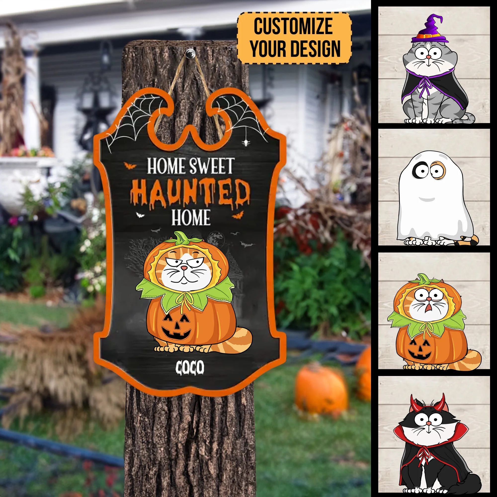 Home Sweet Haunted Home - Halloween Gift For Cat Lover - Personalized Custom Shaped Wood Sign - CLP01 NH96 - Image 2