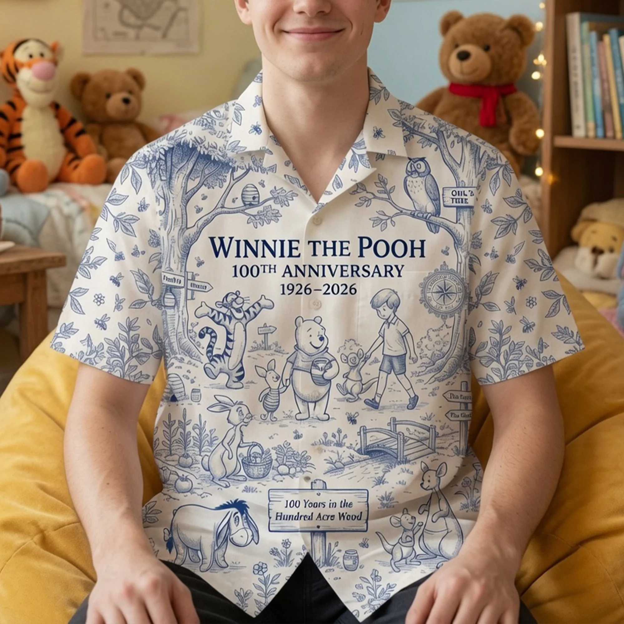 Honey Bear 100th Anniversary Toile De Jouy - Personalized Hawaiian Shirt - Gift For Fans - DSNY - Image 2