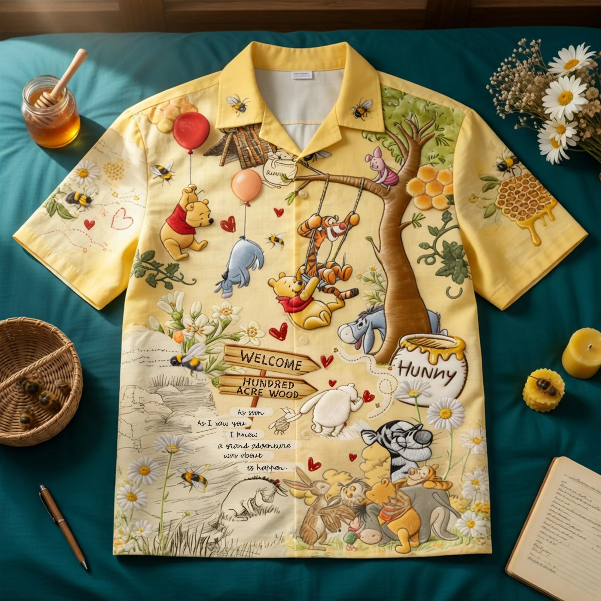Honey Bear And Lovely Friends - Personalized Hawaiian Shirt - DSNY - Image 3
