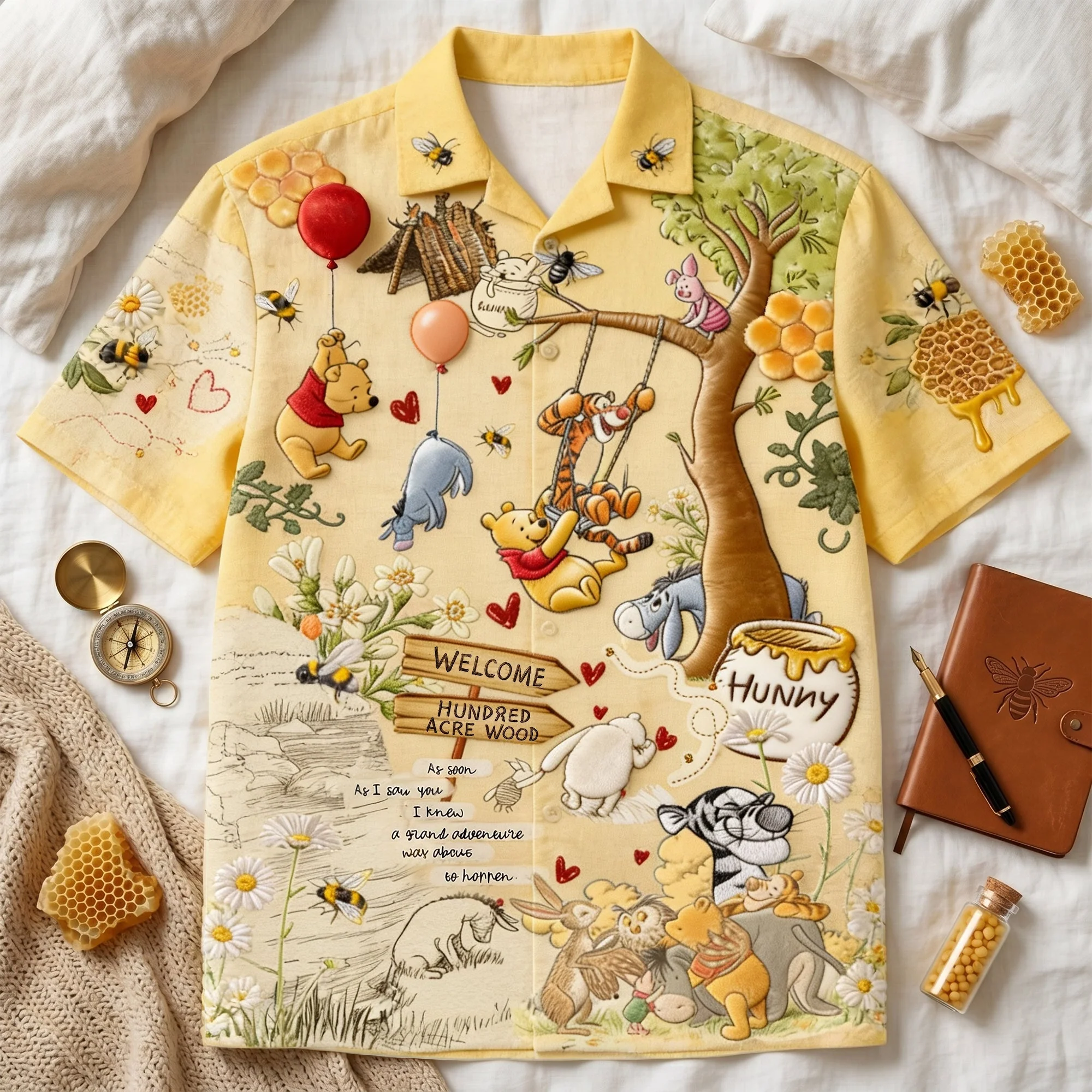 Honey Bear And Lovely Friends - Personalized Hawaiian Shirt - DSNY - Image 4