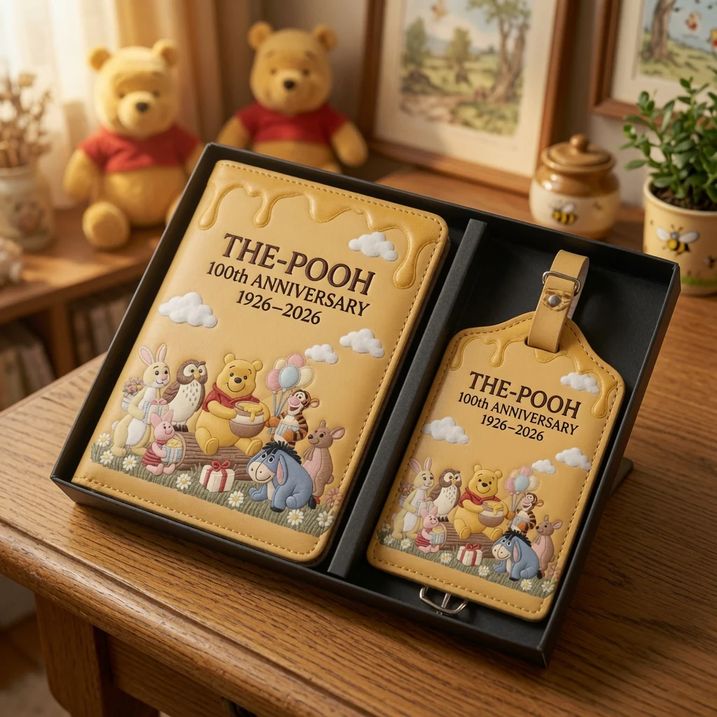 Honey Bear Celebrate 100 Years Of Friendship - Personalized Passport Holder & Luggage Tag Set - Vacation Gift for Travelers - DSNY