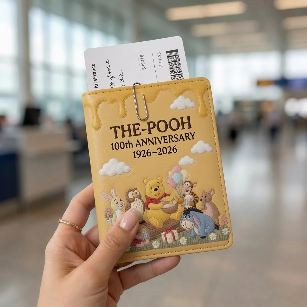 Honey Bear Celebrate 100 Years Of Friendship - Personalized Passport Holder & Luggage Tag Set - Vacation Gift for Travelers - DSNY - Image 2