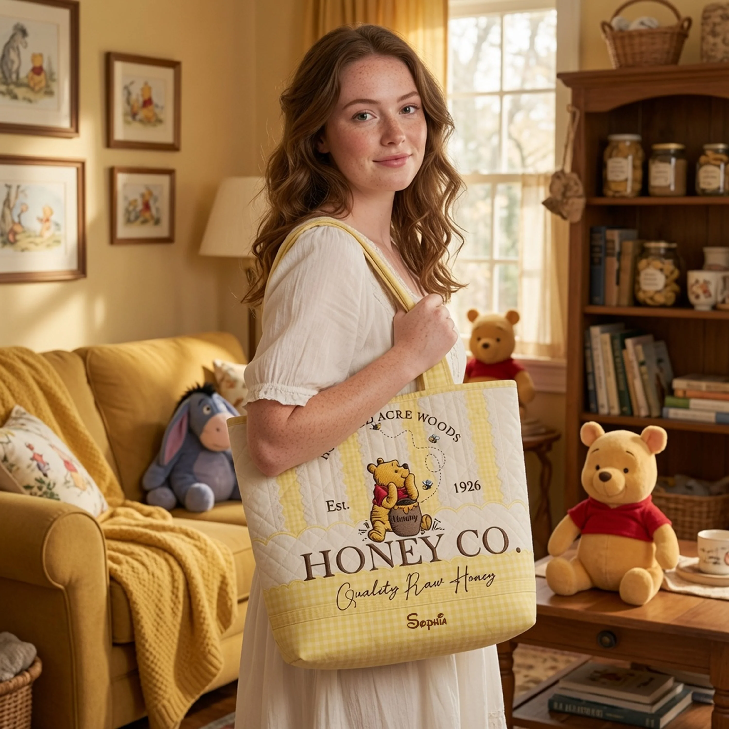 Honey Bear Celebrate 100 Years Of Friendship - Personalized Quilted Tote Bag - Gift For Her - DSNY HH01 - Image 3
