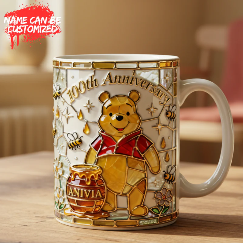 Honey Bear Celebrate 100th Anniversary - Personalized White Edge-To-Edge Mug - Gift For Movie Fans NL122 - Image 2