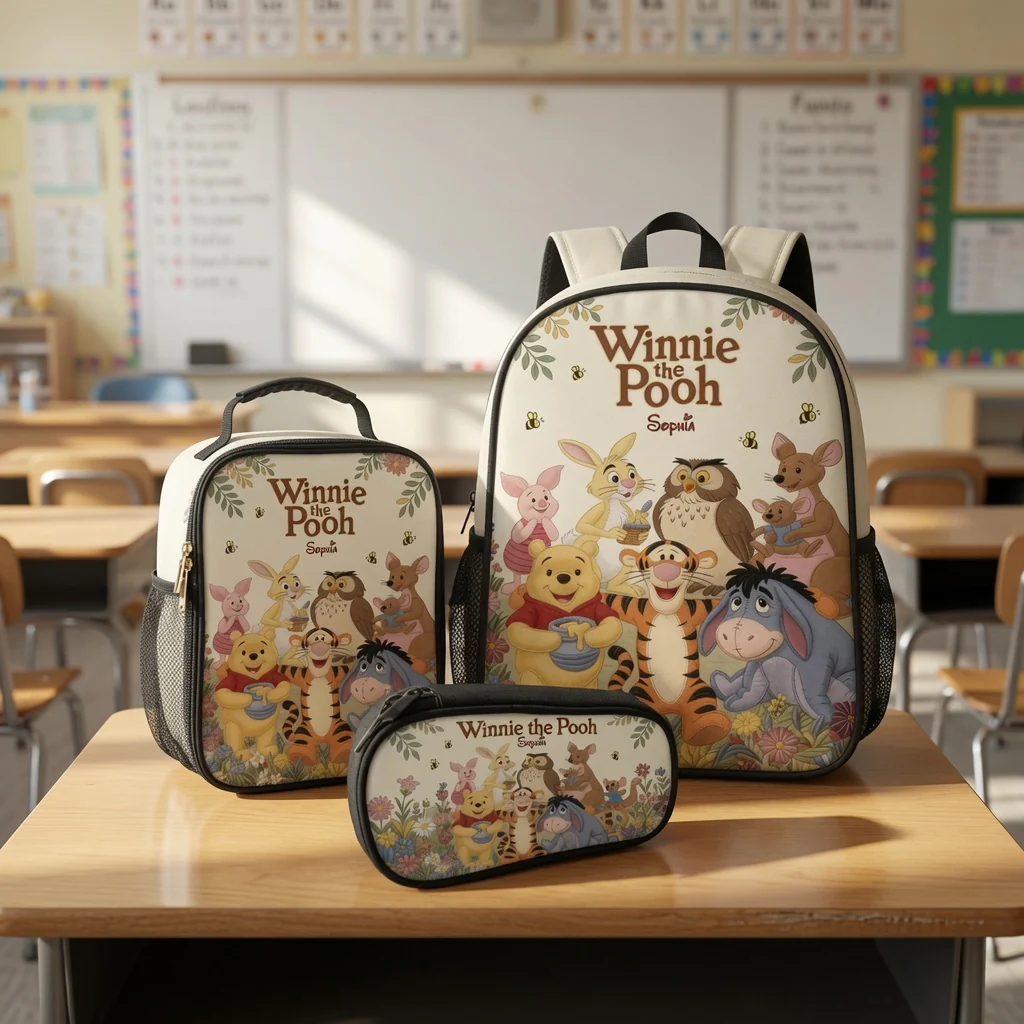 Honey Bear Friends - Personalized Backpack, Lunch Bag, Pencil Case & Water Bottle - Back To School Gifts - DSNY - Image 2