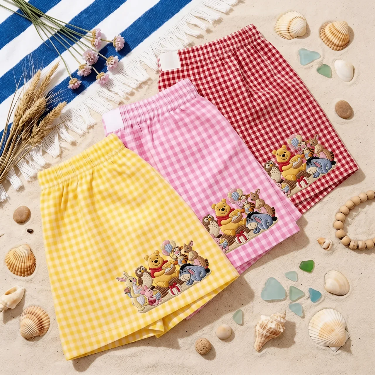 Honey Bear Friends - Personalized Embroidery Gingham Short - Gift For Her, Movie Fans - DSNY