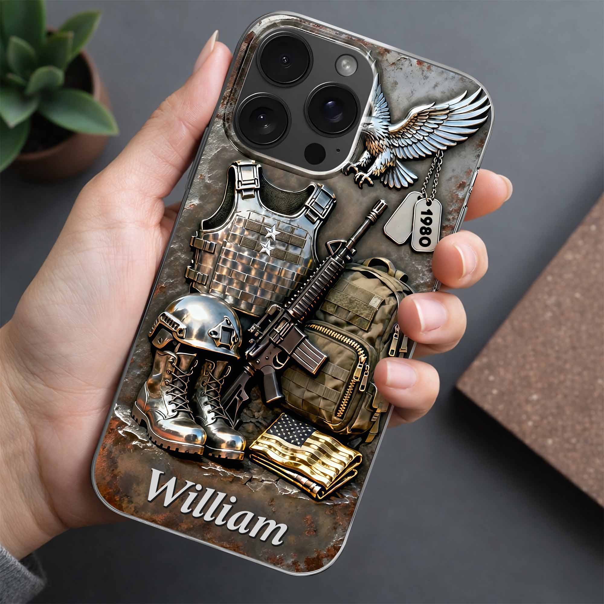 Honor And Bravery American Soldier Eagle Rifle And Military Gear - Personalized Phone Case - Gifts For Veterans - Image 5
