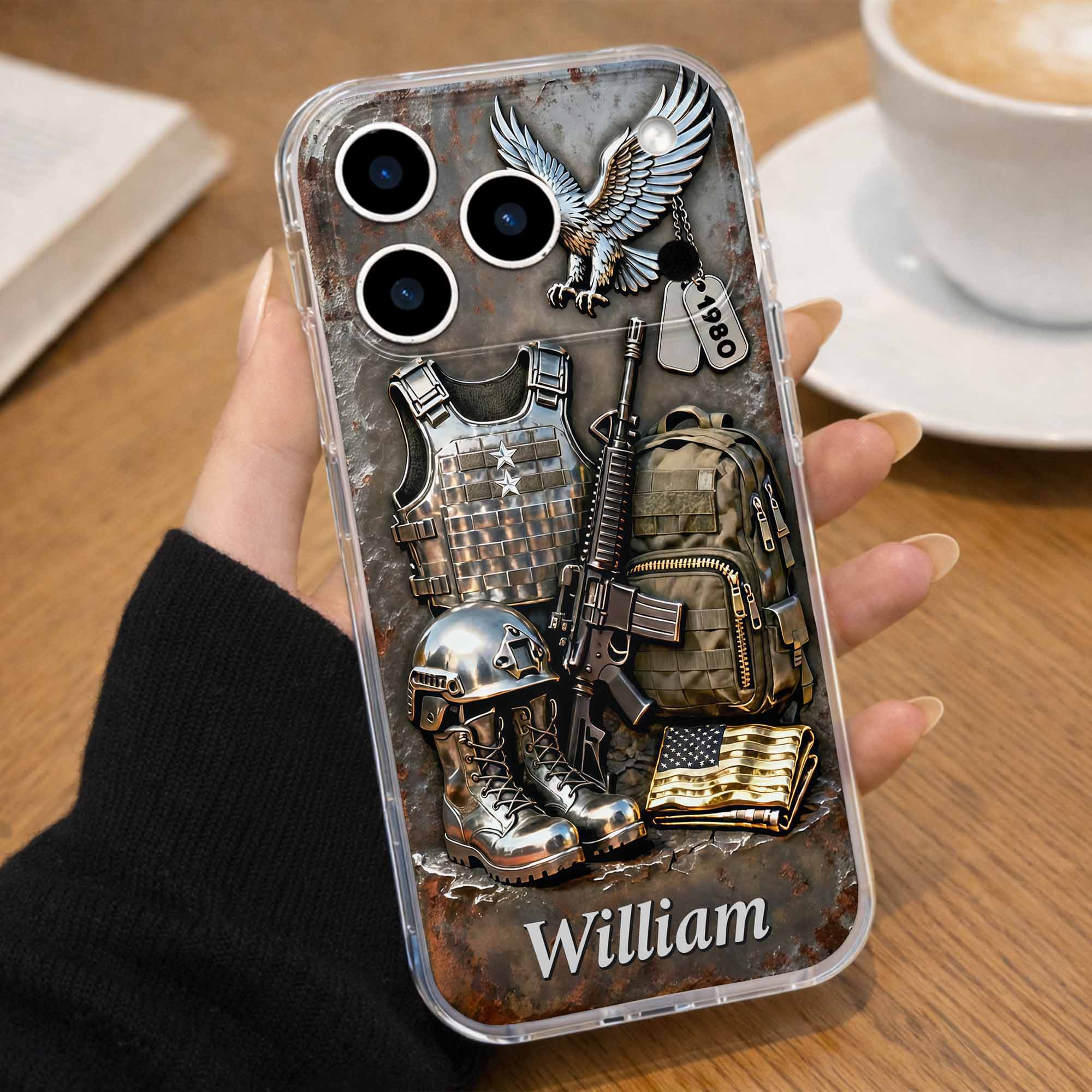 Honor And Bravery American Soldier Eagle Rifle And Military Gear - Personalized Phone Case - Gifts For Veterans - Image 6