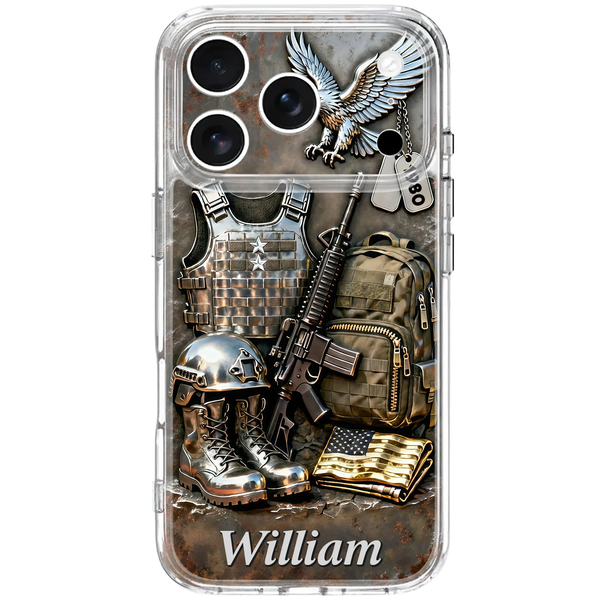 Honor And Bravery American Soldier Eagle Rifle And Military Gear - Personalized Phone Case - Gifts For Veterans - Image 8