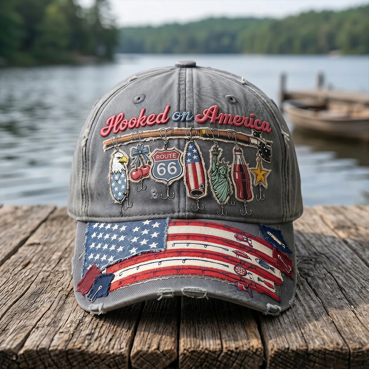 Hooked On America Patriotic Fishing Lures - Personalized Classic Cap - Gift For Dad - Image 4