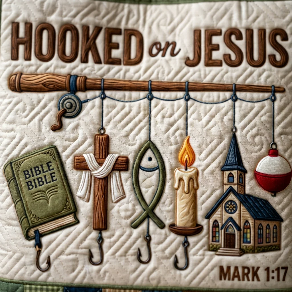 Hooked On Jesus Mark 1:17 Christian Fishing - Quilted Tote Bag - Gift For Fishing Lovers - Image 2
