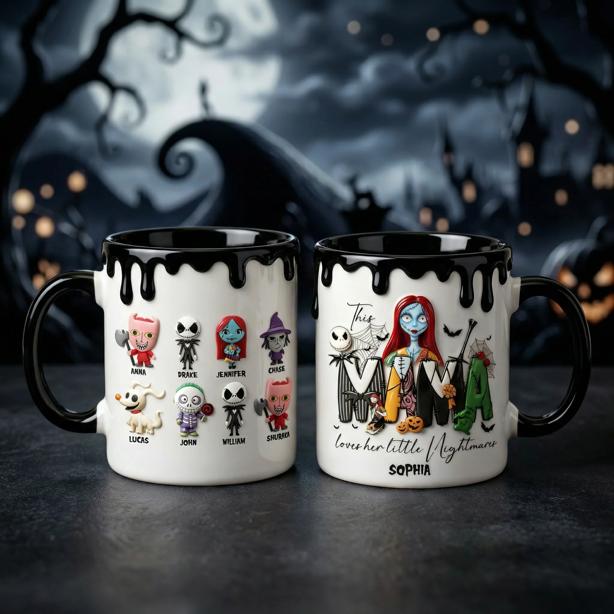 Horror Movies Nightmare Mom Mug with Children Names Halloween - Personalized Accent Mug - Gifts For Horror Fans