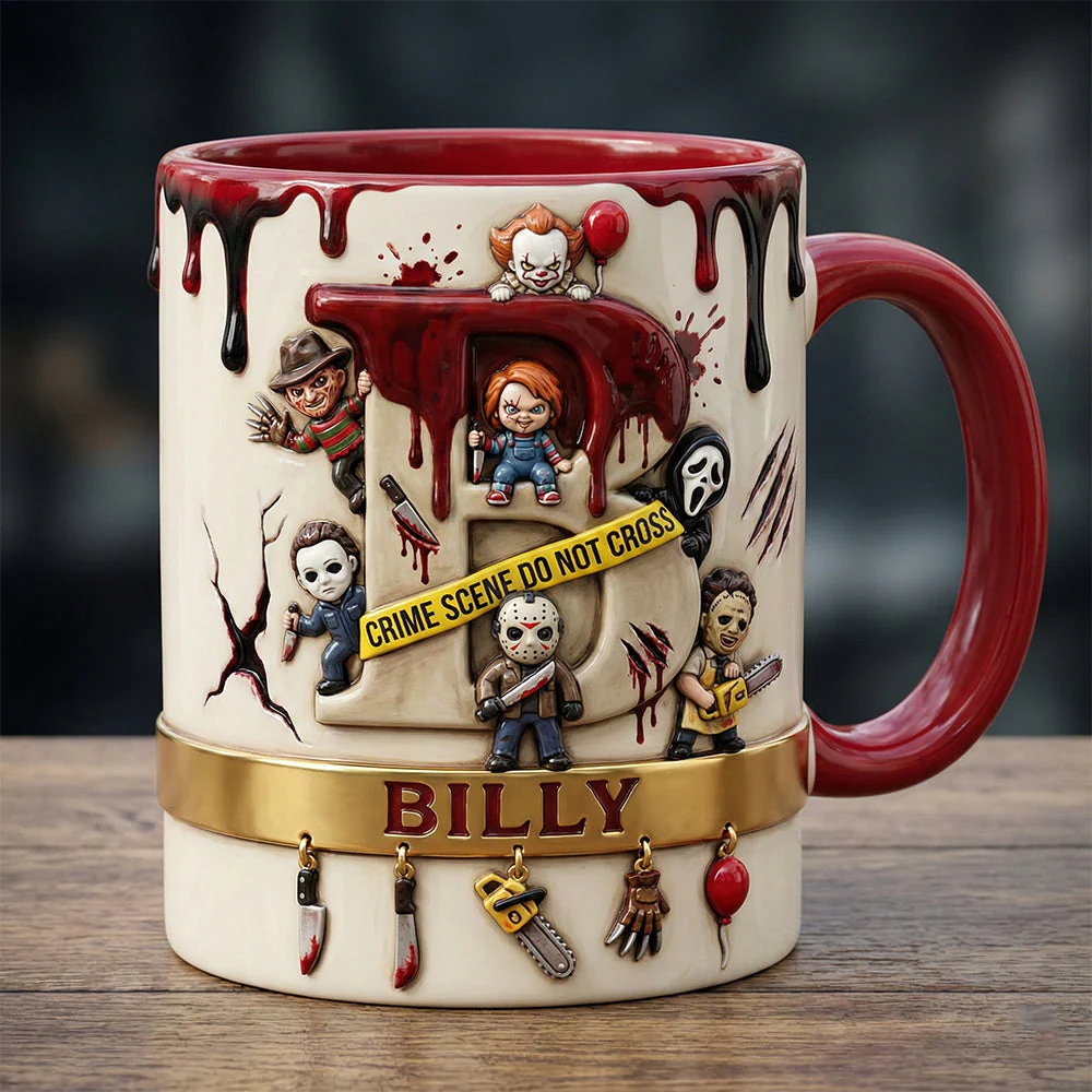 Horror Movies Slay Party Alphabet Initial Letter - Personalized  Accent Mug - Gifts For Horror Fans