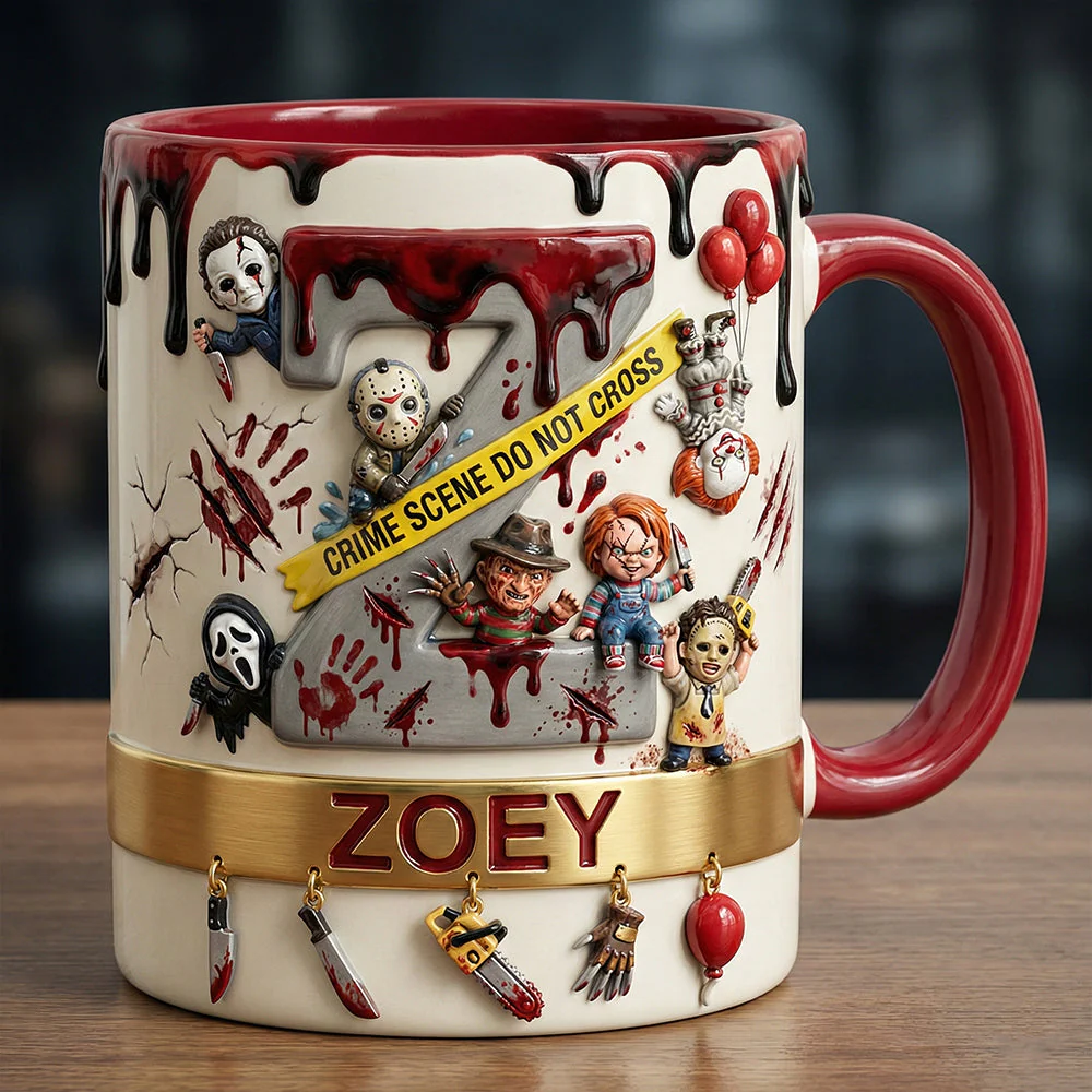 Horror Movies Slay Party Alphabet Initial Letter - Personalized  Accent Mug - Gifts For Horror Fans - Image 3