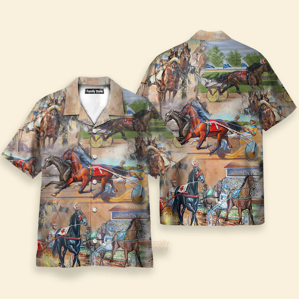 Horse Harness Racing On With Passion - Vintage Hawaiian Shirt - Image 2