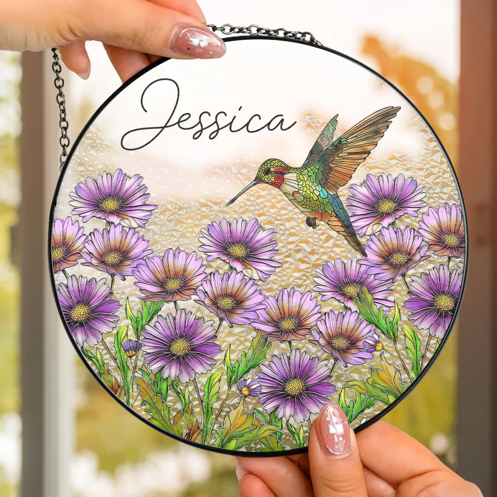 Humming Bird Memorial Custom Flower - Memorial Gift - Personalized Stained Glass Window Hanging Suncatcher PT - Image 3