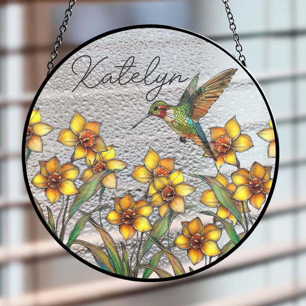 Humming Bird Memorial Custom Flower - Memorial Gift - Personalized Stained Glass Window Hanging Suncatcher PT - Image 4