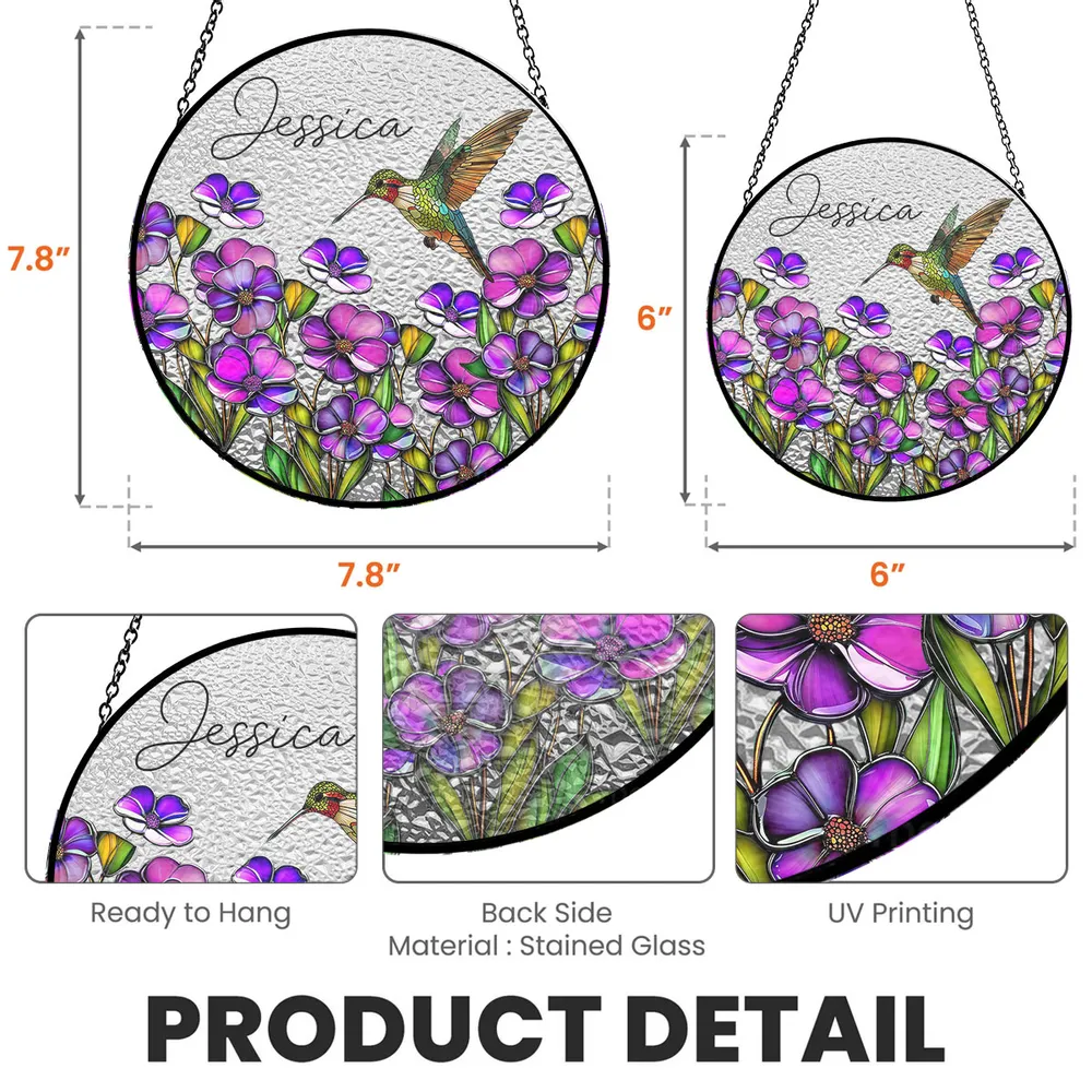 Humming Bird Memorial Custom Flower - Memorial Gift - Personalized Stained Glass Window Hanging Suncatcher PT - Image 5