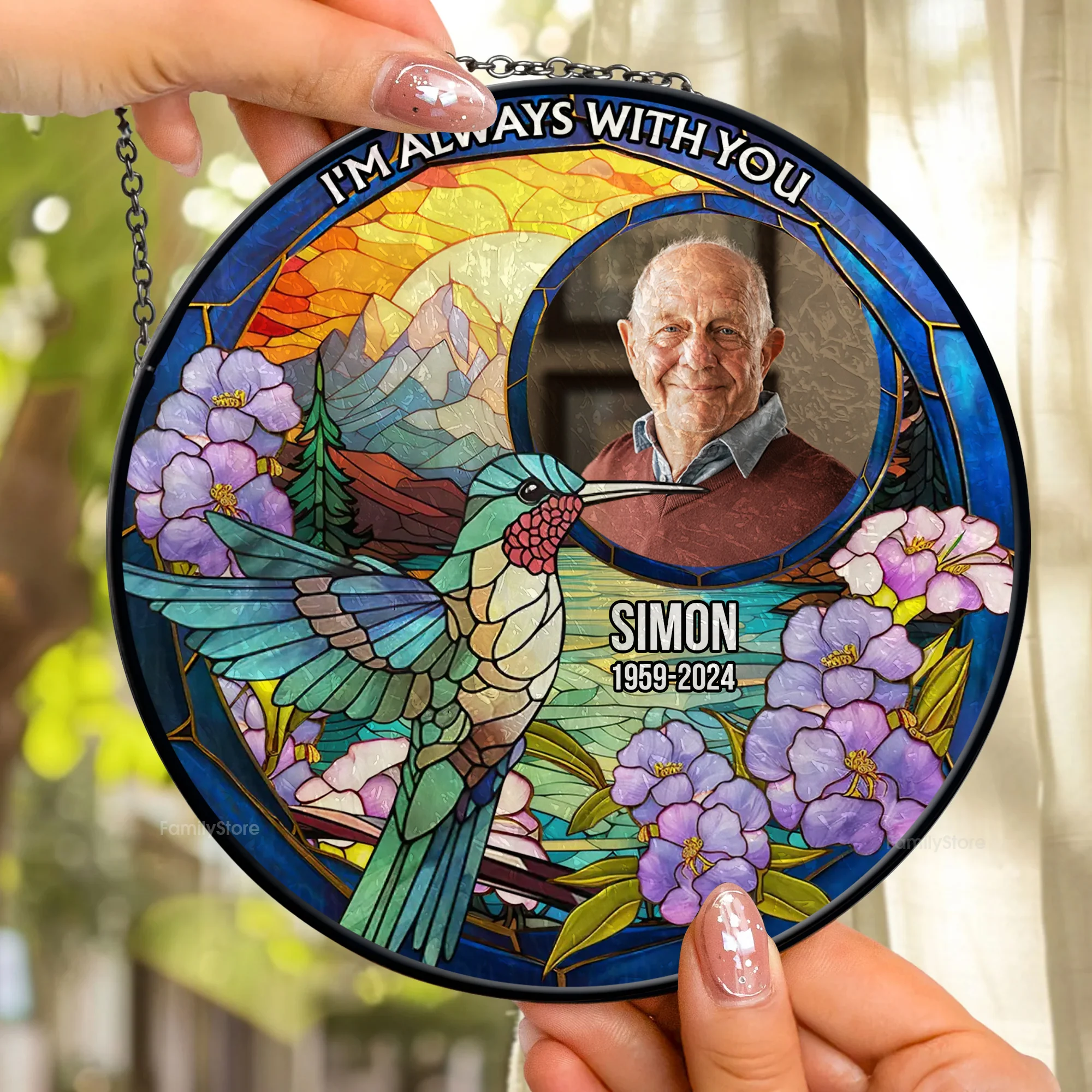 HummingBird Memorial, I Am Always With You - Memorial Gift - Personalized Stained Glass Window Hanging Suncatcher - NA94 - Image 2