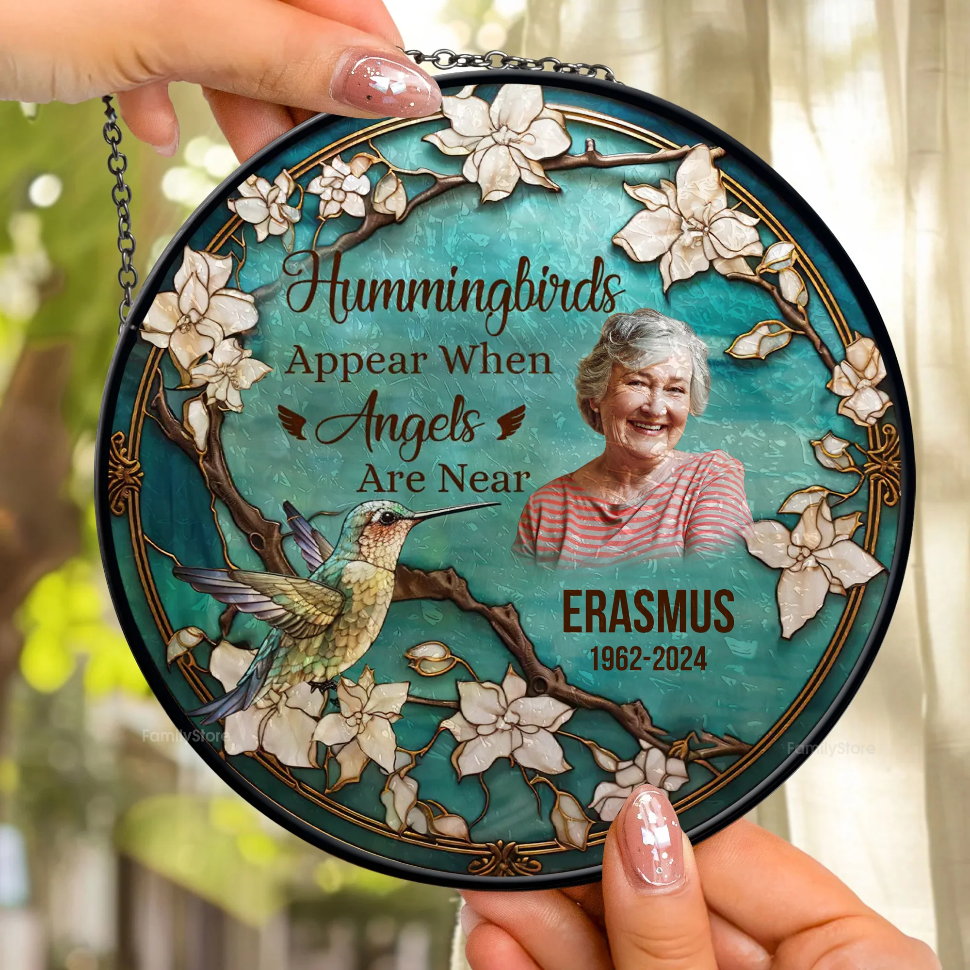 Hummingbirds Appear When Angels Are Near - Memorial Gift - Personalized Stained Glass Window Hanging Suncatcher - NA94 - Image 2
