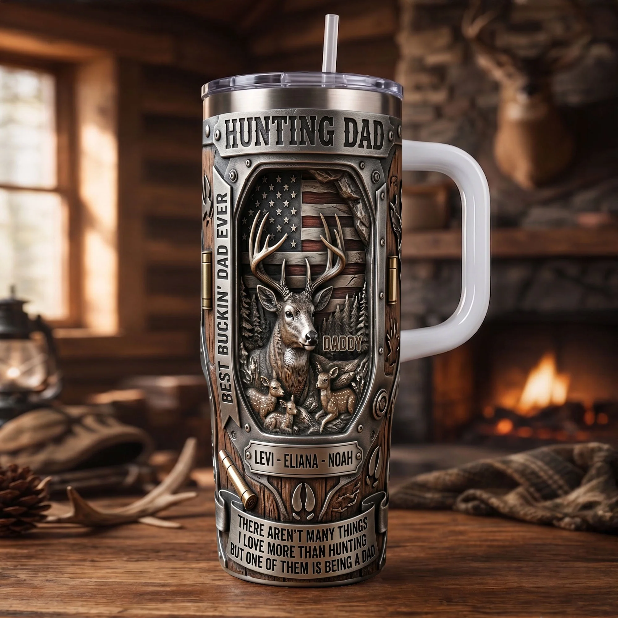 Hunting Dad Best Buckin' Dad Ever - Personalized Tumbler - Gift For Dad, Grandpa, Hunters - Image 2