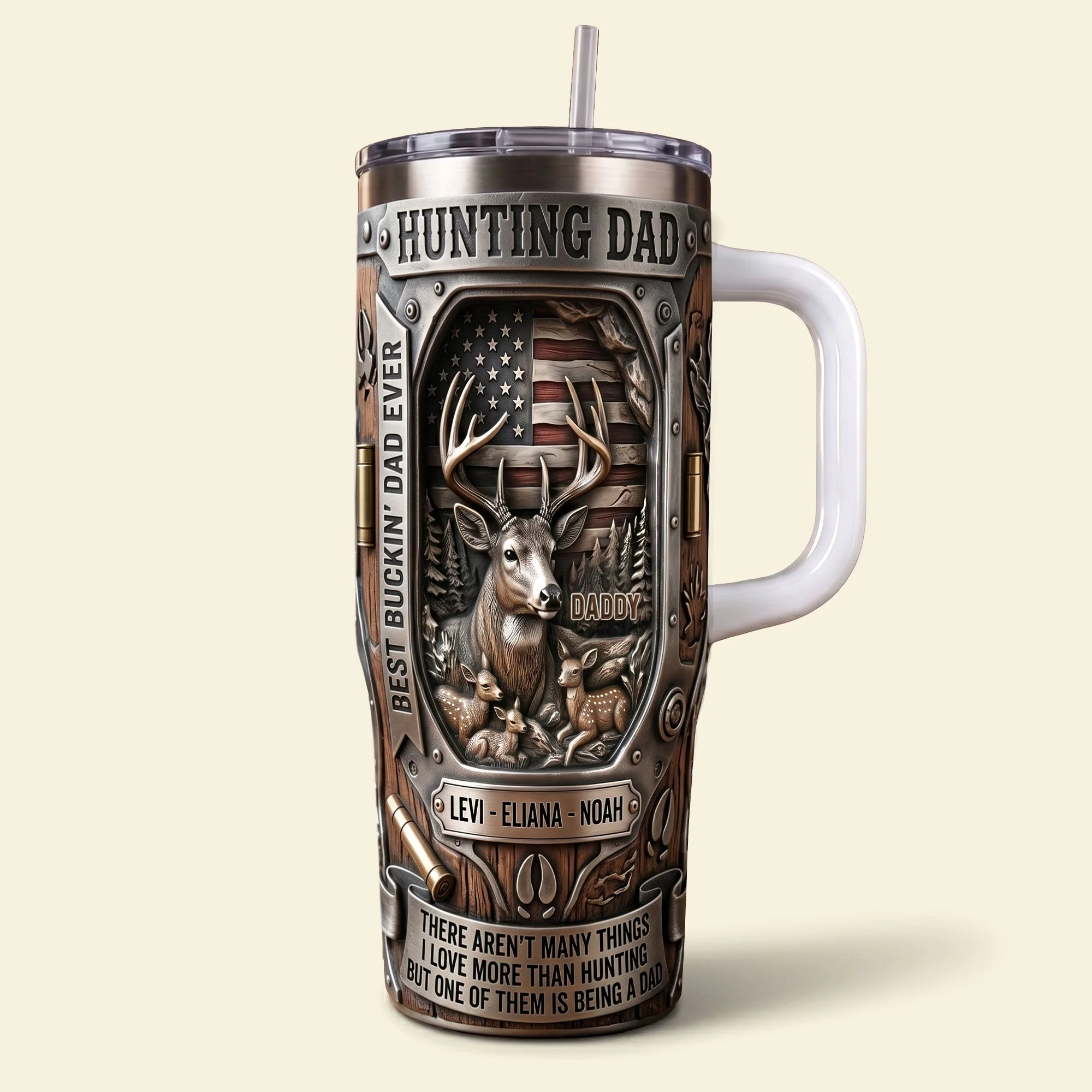 Hunting Dad Best Buckin' Dad Ever - Personalized Tumbler - Gift For Dad, Grandpa, Hunters - Image 3
