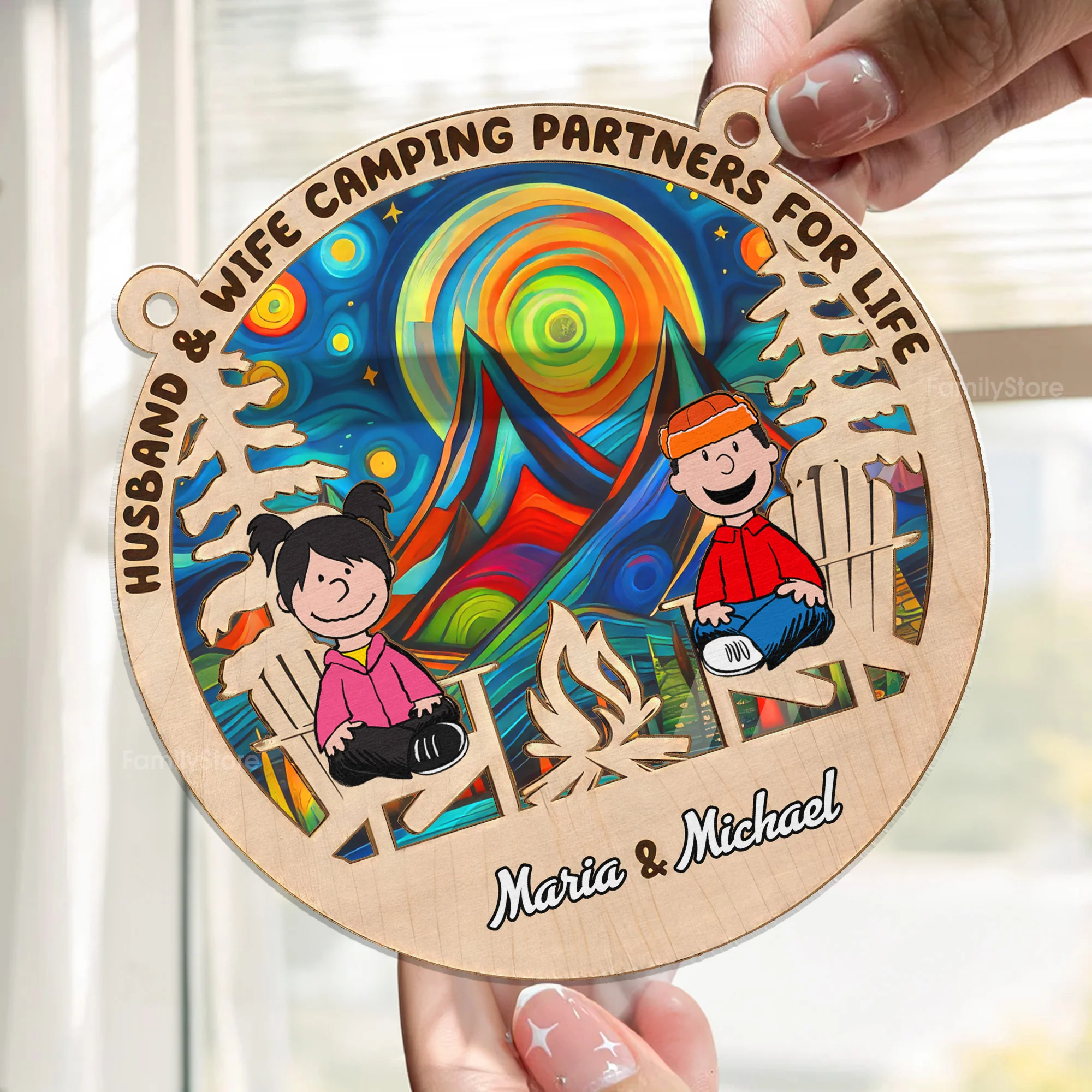 Husband And Wife Camping Partners For Life Peanut - Personalized Window Hanging Suncatcher Ornament - Gift For Camping Lovers | GR11 NH96 - Image 2