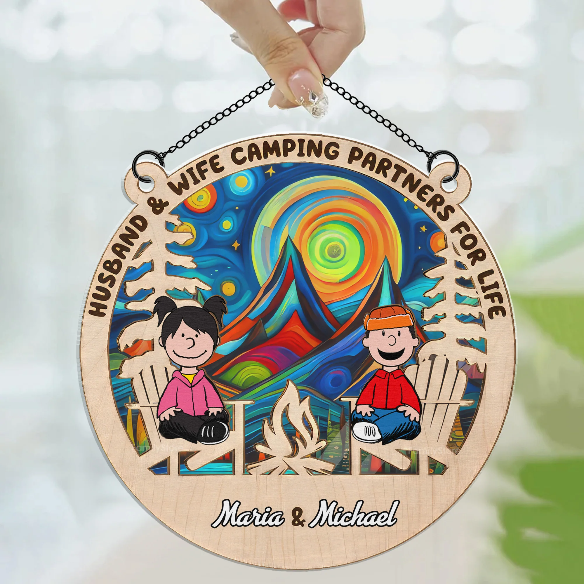 Husband And Wife Camping Partners For Life Peanut - Personalized Window Hanging Suncatcher Ornament - Gift For Camping Lovers | GR11 NH96 - Image 3