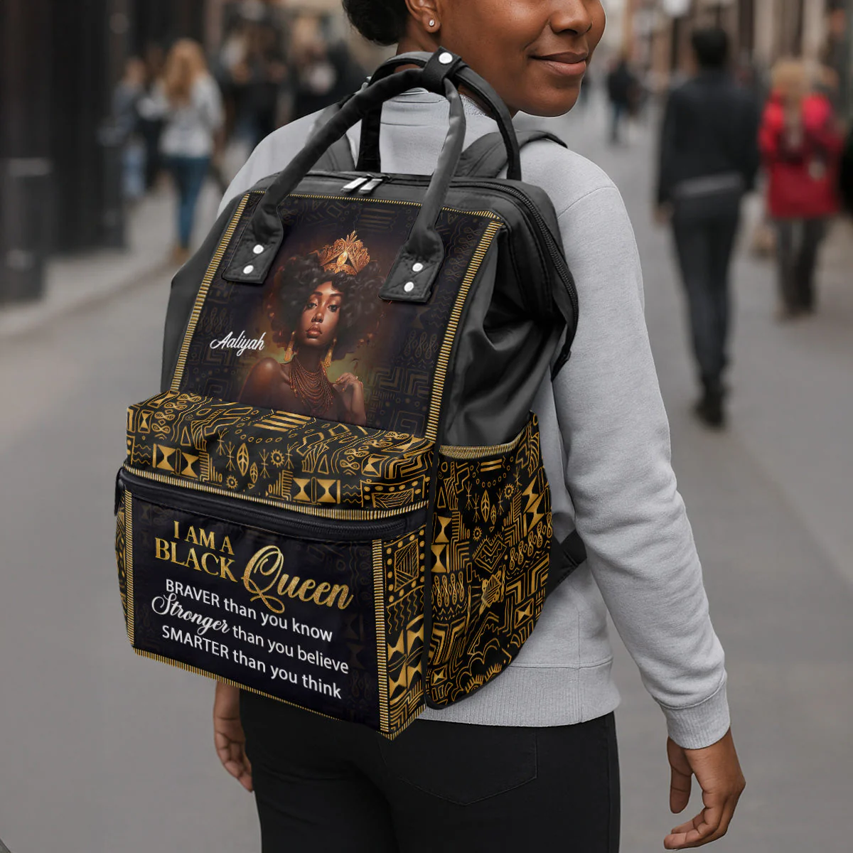 I Am A Black Queen - Personalized Afrocentric Duckbilled Backpack - Gift For African Women - Image 5