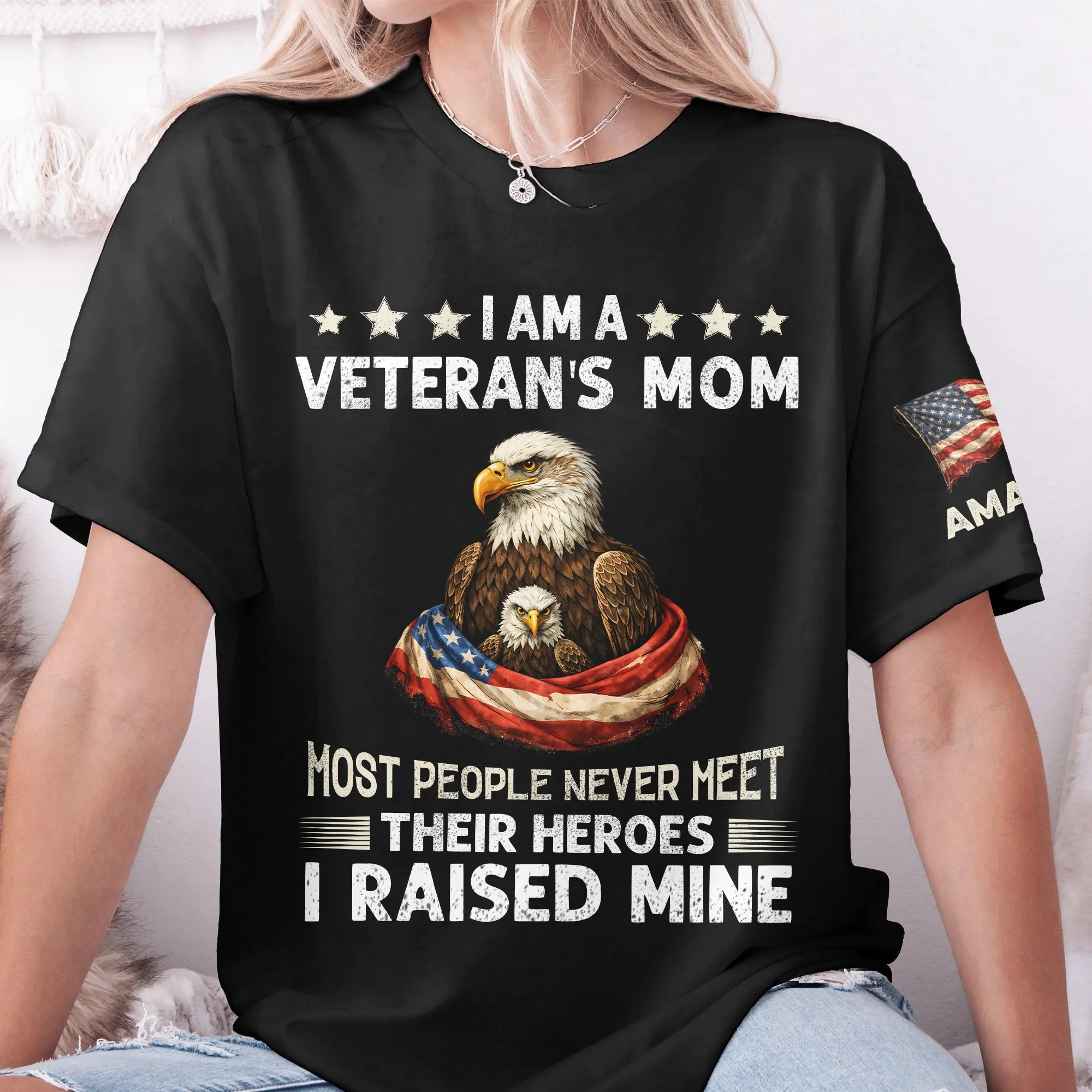 I Am A Veteran’s Mom I Was Raised By Mine - Personalized Shirt - Gift For Family, Patriotic Mom - Image 3