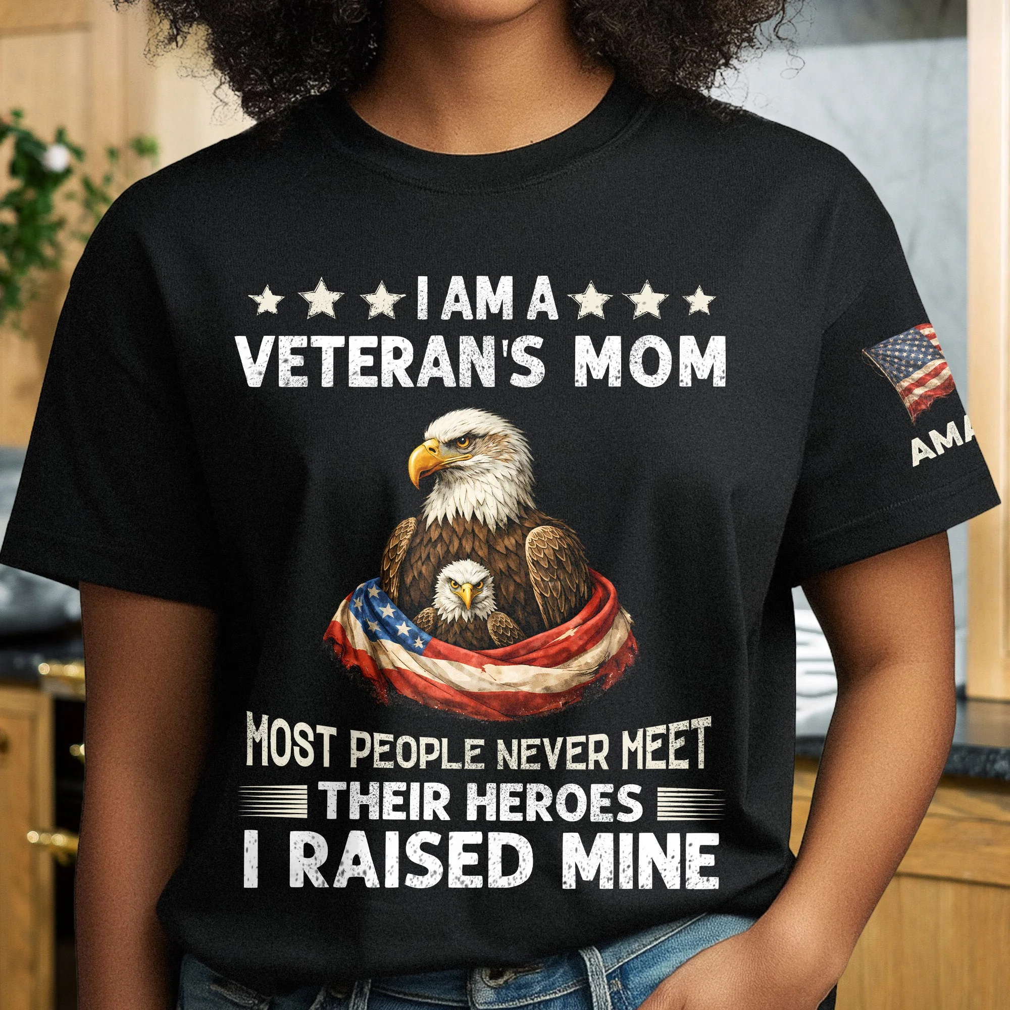 I Am A Veteran’s Mom I Was Raised By Mine - Personalized Shirt - Gift For Family, Patriotic Mom - Image 4