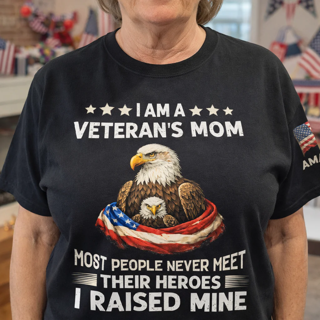 I Am A Veteran’s Mom I Was Raised By Mine - Personalized Shirt - Gift For Family, Patriotic Mom - Image 6