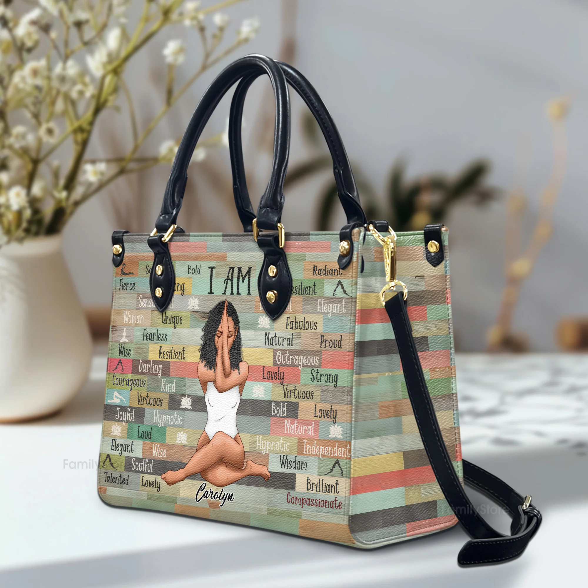 I Am Black Woman Affirmations - Personalized Leather Bag - Juneteenth, Birthday Gift For Black Woman, Mother, Friend, Sister | CLGOD02 - Image 2