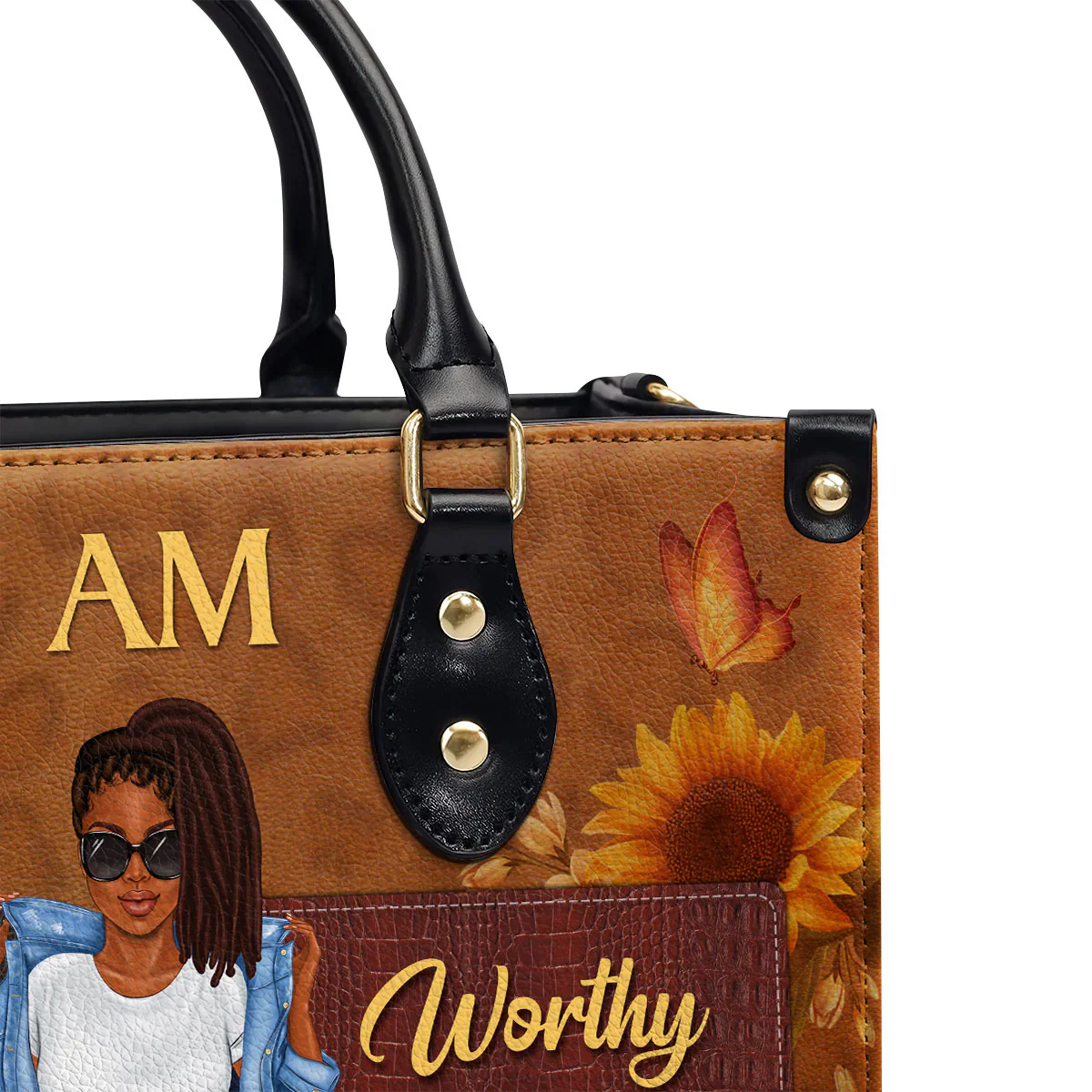I Am Bold Strong Loved Tote - Personalized Afro Leather Handbag - Empowerment Gift For Black Women | GR3 HD95 - Image 5