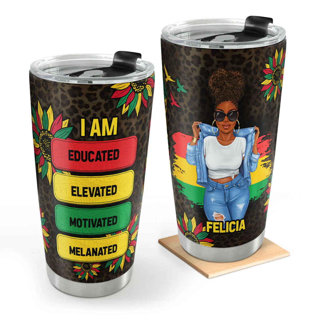 I Am Educated Elevated Motivated - Personalized Stainless Steel Tumbler - Inspirational Gift For Black Queen | GR3 HD95