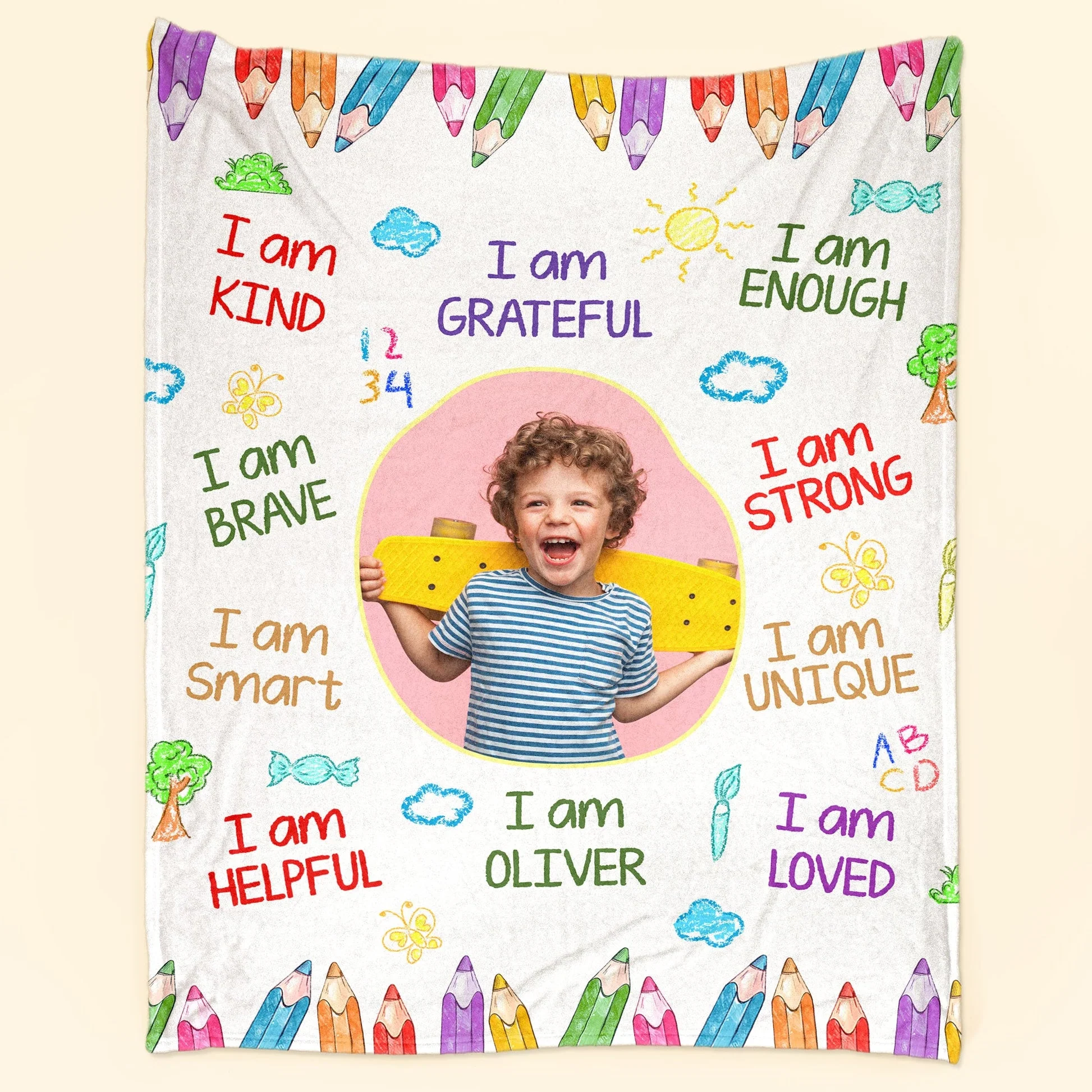 I Am Kind Smart Loved - Personalized Photo Blanket - Affirmations For Kids, Christmas Gift HH01