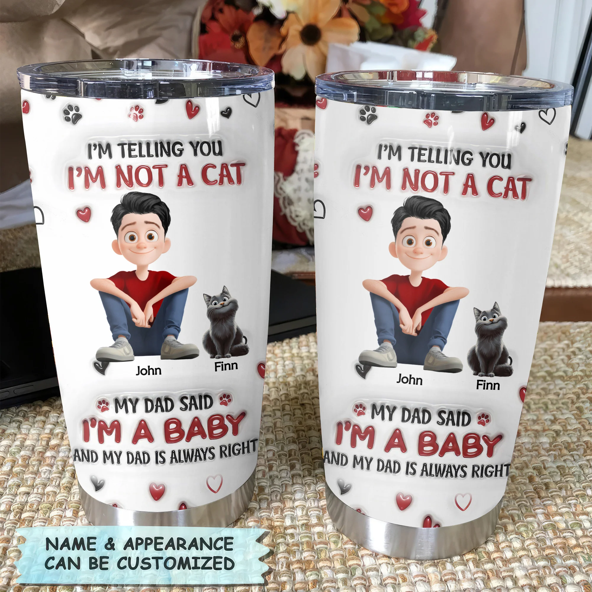 I Am Not A Cat I Am A Baby 3D Inflated Effect Cartoon Cat - Personalized Tumbler Cup - Gift for Pet Owners, Pet Lovers, Cat Dad | CLP15 NH96 - Image 4