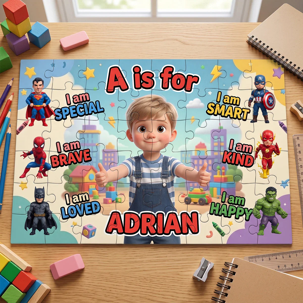 I Am Special With My Hero - Personalized Custom Photo Puzzle - Gift For Kids