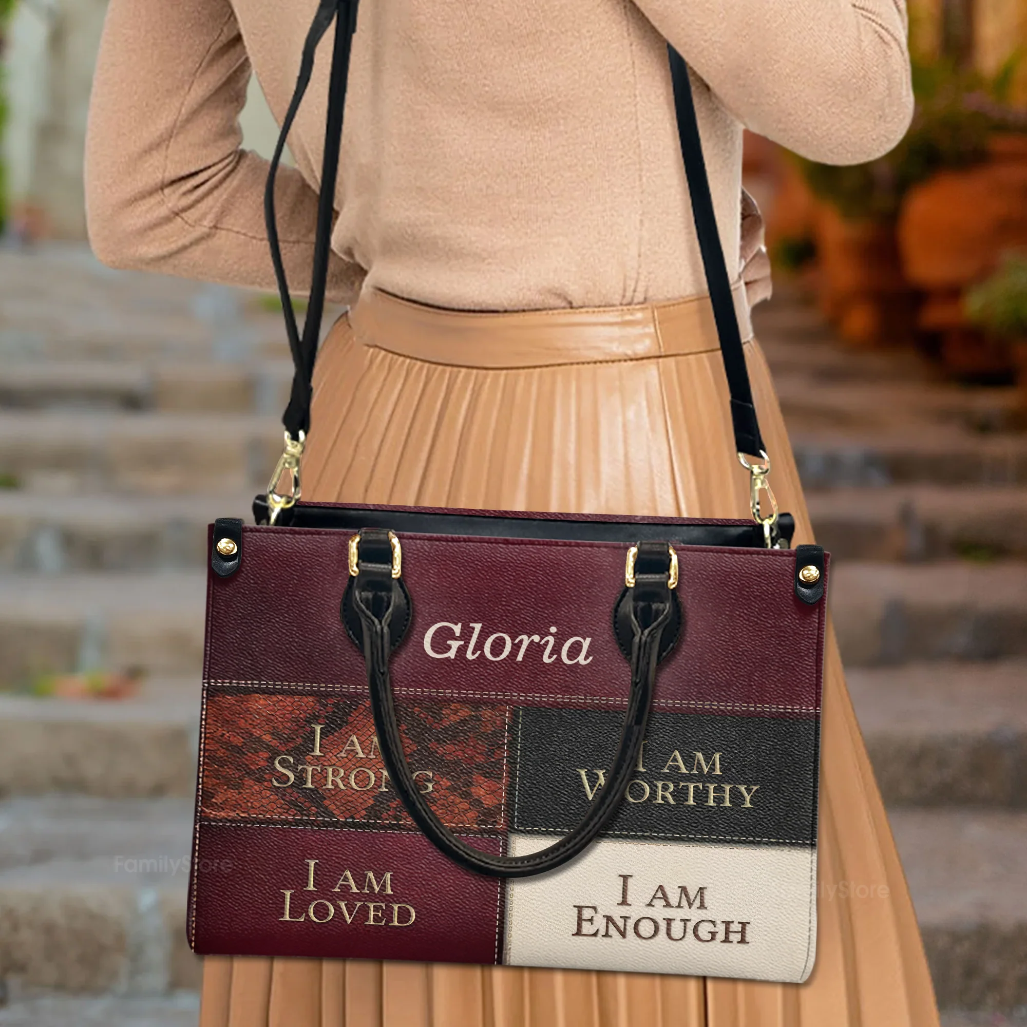 I Am Strong, I Am Worthy - Unique Personalized Leather Handbag - AT4080815 - Image 3
