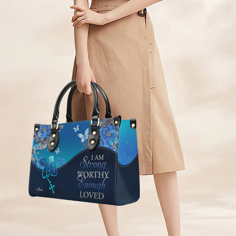I Am Strong Worthy Enough Loved - Personalized Christian Leather Handbag - Gift For Her HL128 - Image 3