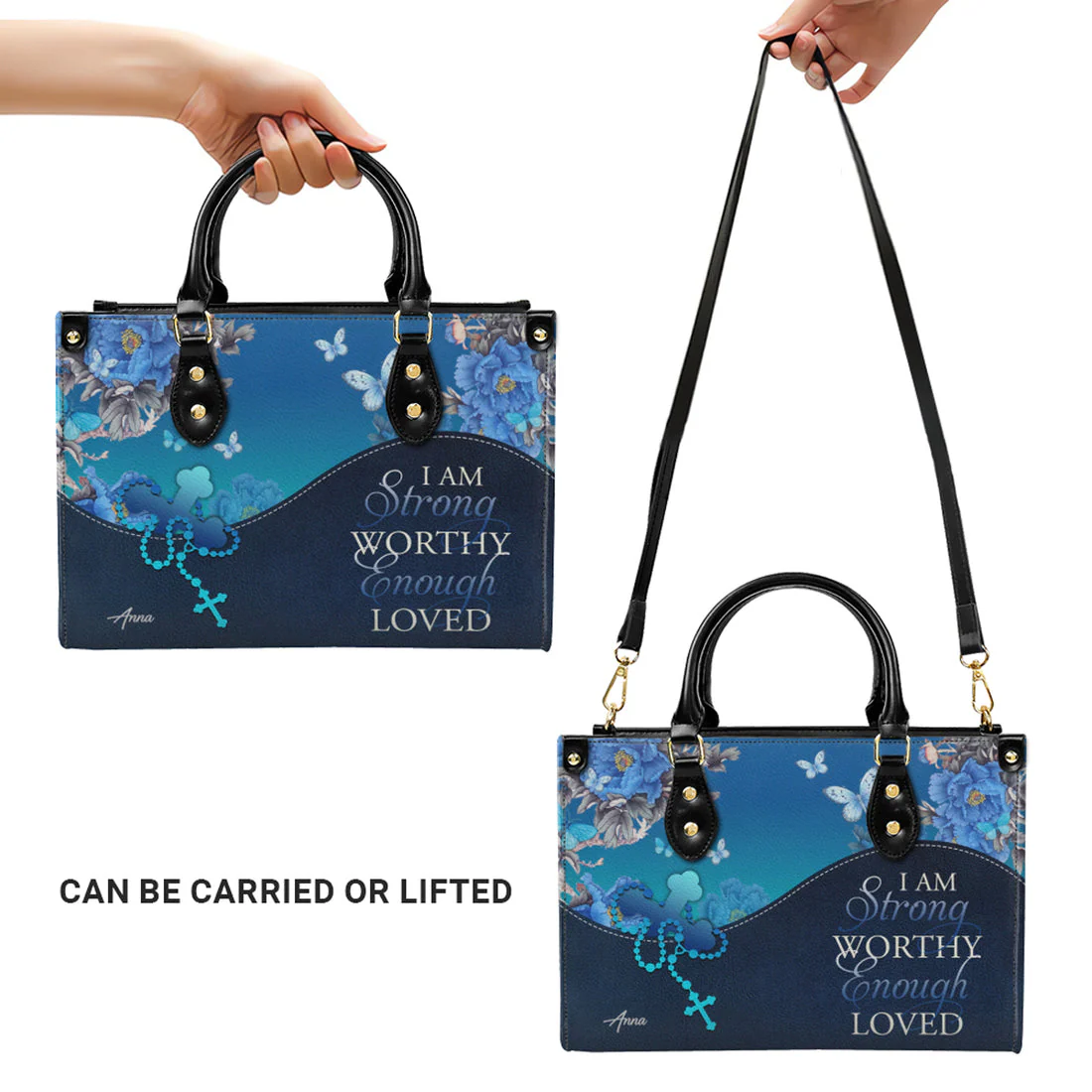 I Am Strong Worthy Enough Loved - Personalized Christian Leather Handbag - Gift For Her HL128 - Image 4