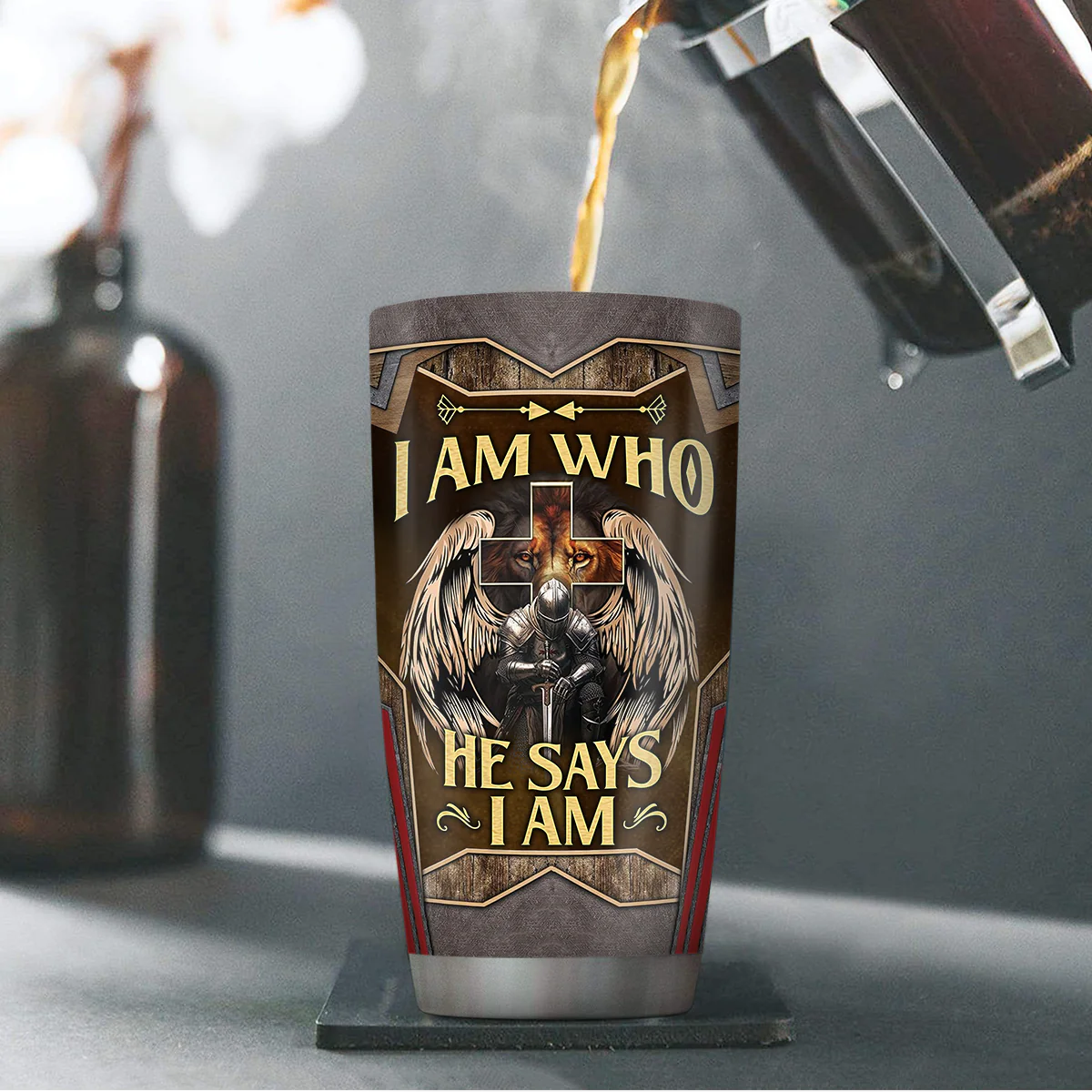 I Am Who He Says I Am - Personalized Stainless Steel Tumbler - Gift For Him | HN02 - Image 3