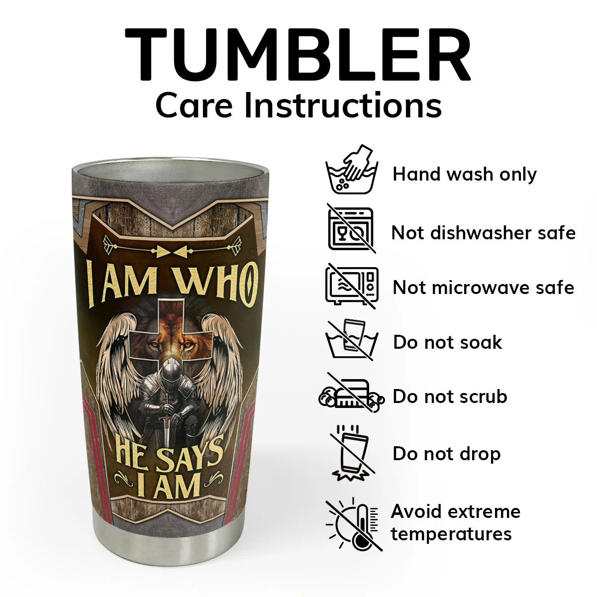 I Am Who He Says I Am - Personalized Stainless Steel Tumbler - Gift For Him | HN02 - Image 5
