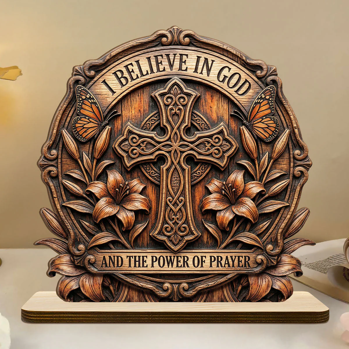 I Believe In God 2-Layer Wood Plaque - Gift For Christian - Image 2