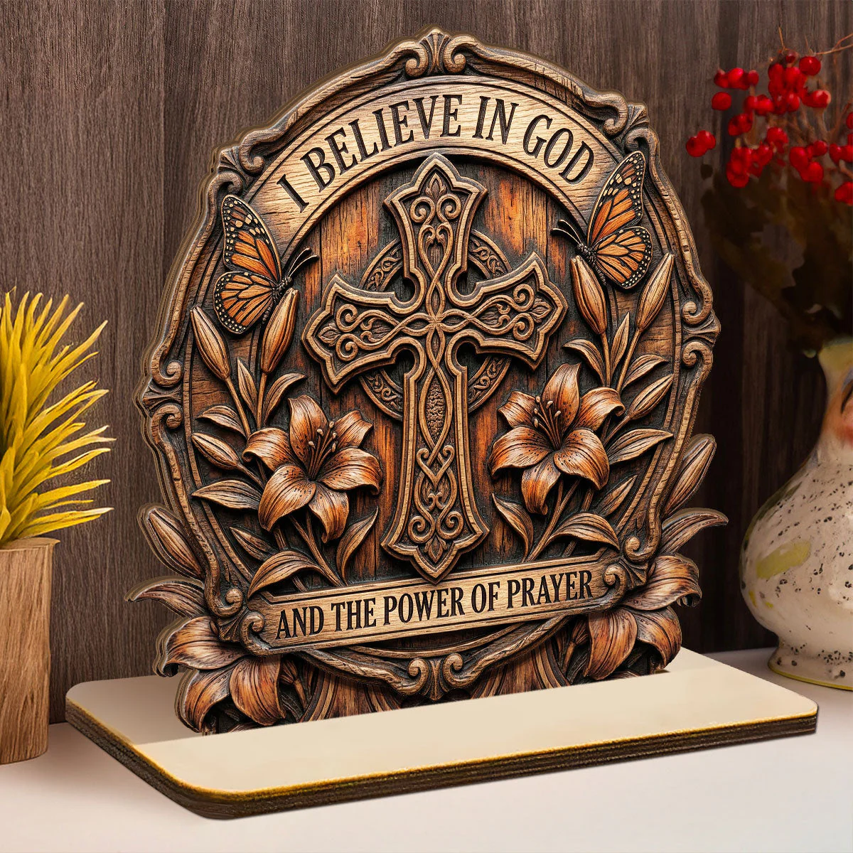 I Believe In God 2-Layer Wood Plaque - Gift For Christian - Image 4