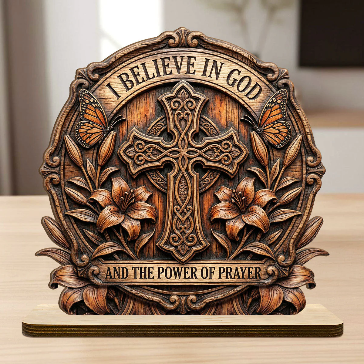 I Believe In God 2-Layer Wood Plaque - Gift For Christian - Image 6